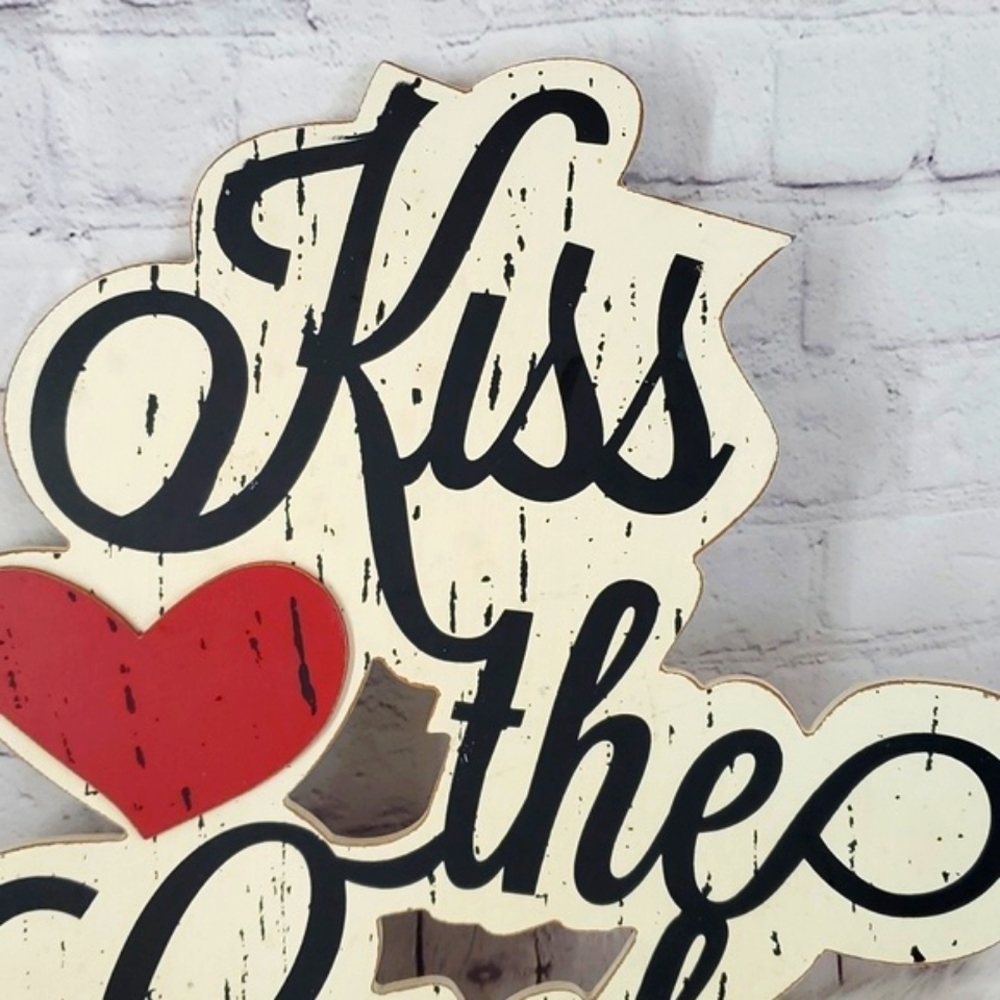 Hobby Lobby Kiss The Cook Chef Kitchen Tabletop Decor Hanging Wood 12"x16" - Picture 5 of 14